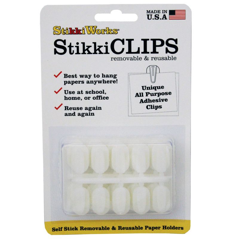 Stikkiworks StikkiCLIPS Adhesive Clips, White, Pack of 20, 1 of 2
