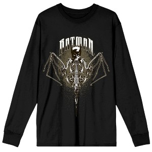 Batman Bat Mask With Bat Wings Men's Black Crew Neck Long Sleeve Graphic Tee - 1 of 2