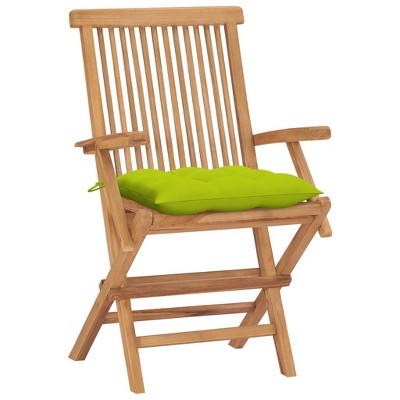 vidaXL Set of 4 Bright Green Cushion Patio Chairs - Solid Teak Wood - Outdoor Furniture for Garden, Terrace & Patio - Foldable for Easy Storage
