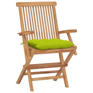vidaXL Set of 4 Bright Green Cushion Patio Chairs - Solid Teak Wood - Outdoor Furniture for Garden, Terrace & Patio - Foldable for Easy Storage - 1 of 4