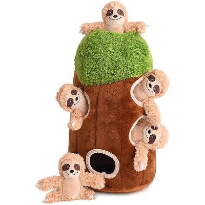 Interactive Squeaky Dog Toys Plush Sloth Dog Toy, Stuffing Woodland Friends Burrow, Squeaky Plush Dog Toy for Small Medium Large Dogs (Large)