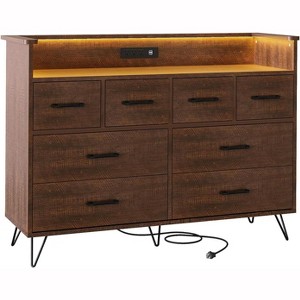 Dresser TV Stand, Dresser for Bedroom with LED Light & Charging Station Entertainment Center with Storage 8 Drawers Wooden Dressers - 1 of 4