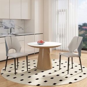 Upholstered Dining Chairs Set of 2, Modern PU Leather Kitchen Side Chairs, Farmhouse Dining Room Chair with Waterproof Surface and Metal Legs - 1 of 4