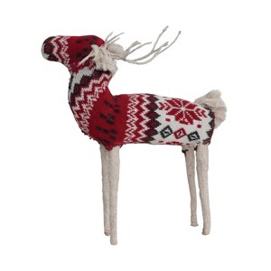 Storied Home Cotton Knit and Wire Reindeer with Faire Isle Pattern, Red, Cream, and Black - 1 of 2