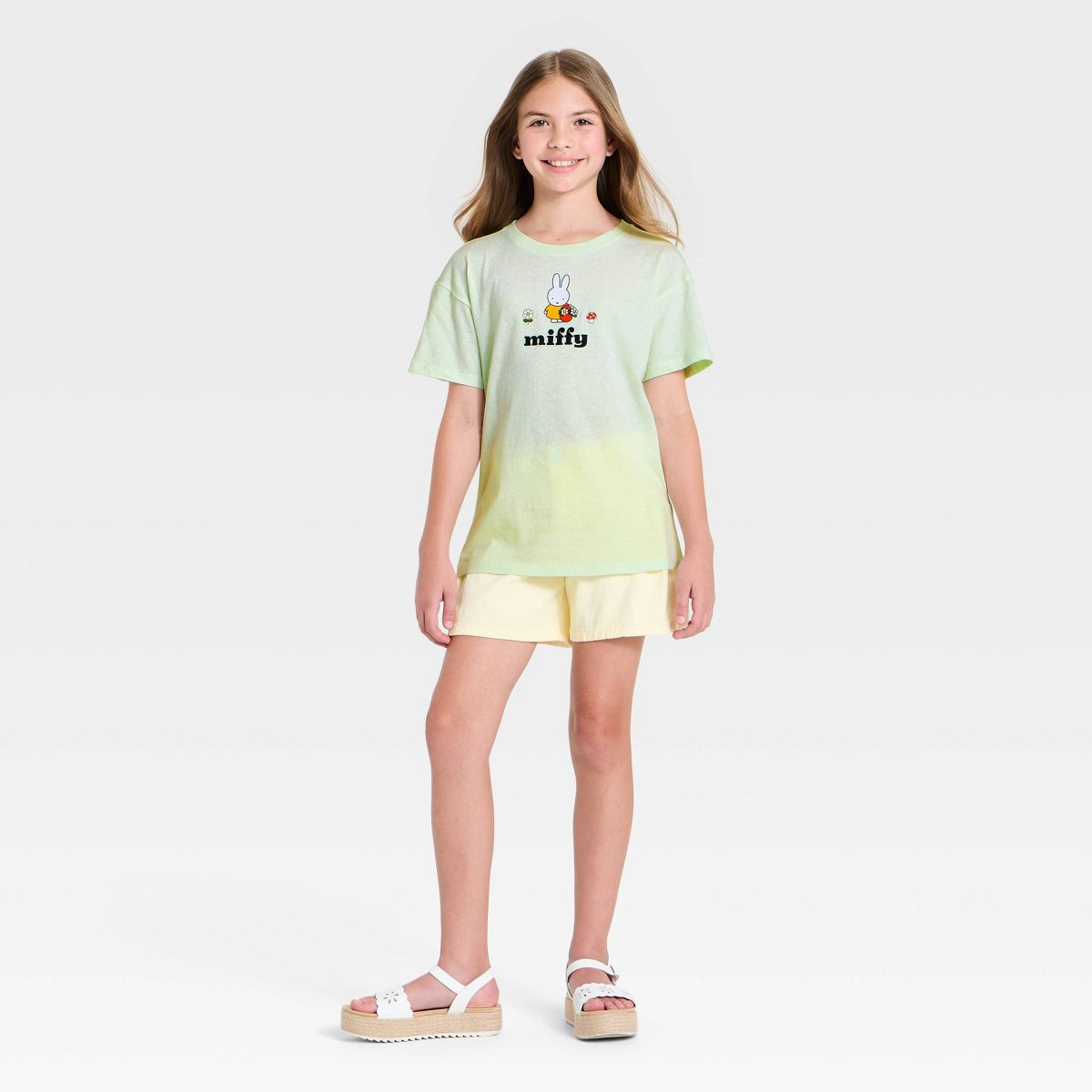 Girls' Miffy Bike Short Sleeve Front and Back Graphic T-Shirt - Mint Green - thumbnail 4