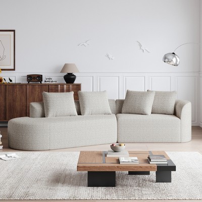 112" Curved Chenille Sectional Sofa,Oversized 4-Seater Cloud Couch with Deep Wide Seat & 4 Pillows for Living Room-Baofuwish