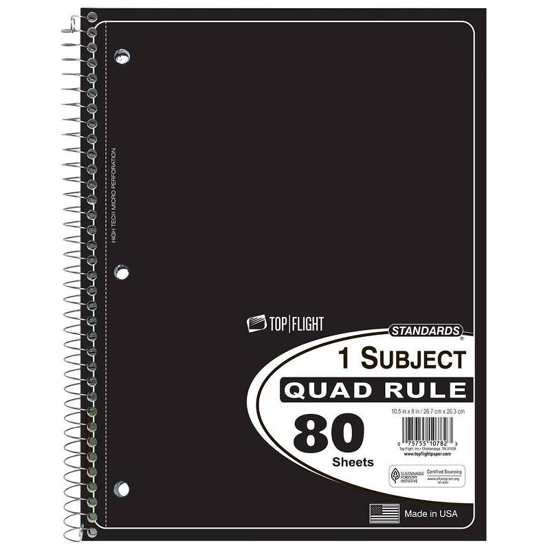 Top Flight 8&#34;x10.5&#34; 1 Subject Quad Ruled Spiral Notebook, 5 of 8