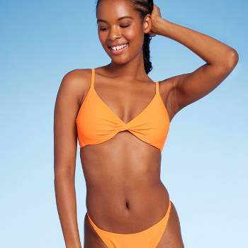  Two Piece Swimsuit Padded Top Triangle Bra Bikini Bathing Suit  Sexy Solid Swimwear (Orange, L) : Clothing, Shoes & Jewelry