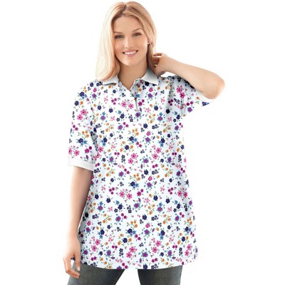 Woman Within Plus Size Elbow-Sleeve Polo Tunic