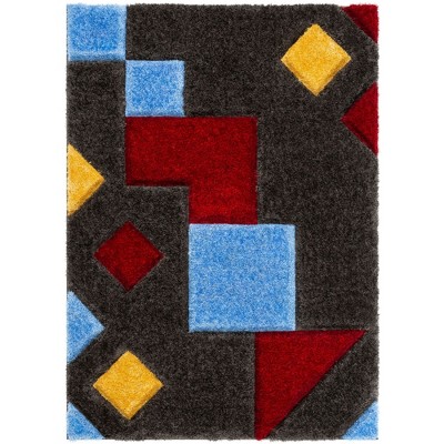 Well Woven Abbi Boxes Circles Thick Soft 3D Textured Shag Area Rug