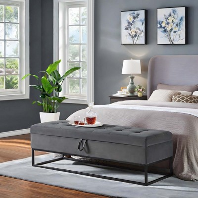 NicBex Modern 58.6" Velvet Storage Bench with Metal Base for Bedroom and Living Room