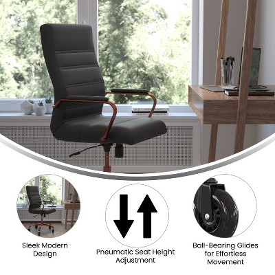 High Back Black Leather Executive Swivel Office Chair with Rose Gold Frame