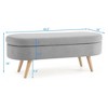 Storage Ottoman Bench, Gray Linen 43.5“x16”x16“ White Upholstered Wood Legs Safety Flip Top Oval Foot Rest Long Couch Hinge Flip Stool for Living Room - 3 of 4