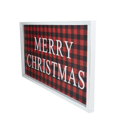 24" Red and Black Buffalo Plaid Merry Christmas Wooden Wall Sign