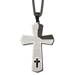 Chisel Stainless Steel Black IP-plated Lord's Prayer Cross Pendant on a 24" Curb Chain Necklace - 1 of 1