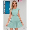 Clearlove Women's Ruffle Cap Sleeve Crew Neck Layered Elastic Expose Waist Tie Back Mini Dress - 2 of 4