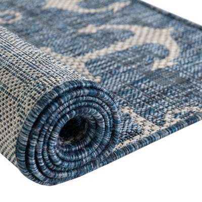 Coastal Charm 7x10 Blue/Gray Synthetic Outdoor Rug
