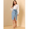 Allegra K Women's Vintage Button Decor Belted Split Front Knee Length Pencil Skirt - 2 of 4