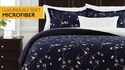 Twin White and Multicolor Microfiber Sakura Tree Duvet Cover Set