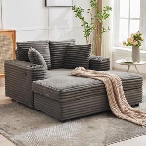 Corduroy Sofa Bed, Oversized Chaise Lounge Chair, with Charging Ports & Cup Holders, Comfortable Reclining Lounge Chair, for Living Room, Home - 1 of 4