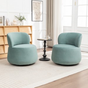 SEYNAR Contempoary Velvet 360 Degree Swivel Round Accent Chair with Metal Base Set of 2 - 1 of 4