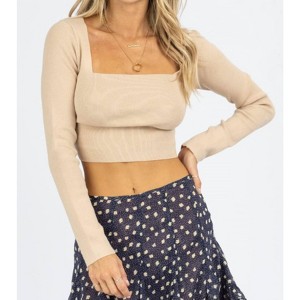 Women's LONGSLEEVE KNIT TIE BACK CROP TOP - LE LIS - 1 of 4