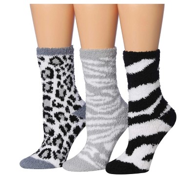 Tipi Toe Women's 3-Pairs Cozy Microfiber Anti-Skid Soft Safari Chic Patterned Fuzzy Crew Socks