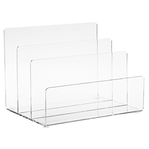 Juvale Clear Acrylic Folder Holder with 3 Sections for Paper Files,  Documents, Envelopes, Desk Organizer for School and Office Supplies, 9x6.75  in