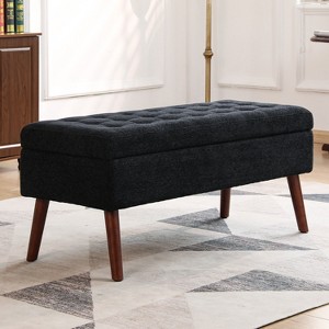 CAVINAS Linen Fabric Storage Ottoman Bench with Tufted Top and Wood Legs,Upholstered Storage Ottoman,Storage Bench for Living Room,Bedroom - 1 of 4