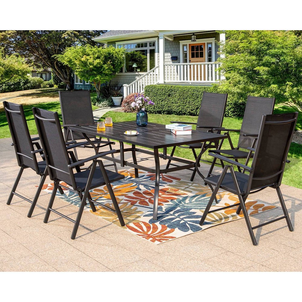 Photos - Dining Table 7pc Patio Set with Rectangle Table & Reclining Sling Chairs with Armrests