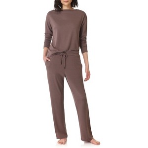 Rekucci Women’s Soft Knit Straight Leg Loungewear Pants with Pockets – Mid-Rise, Drawstring Waist, Relaxed Fit - 1 of 3