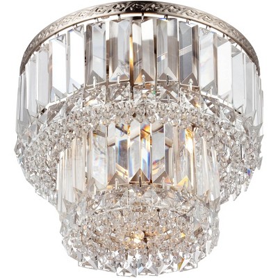 Vienna Full Spectrum Ceiling Light Flush Mount Fixture Brushed Satin Nickel 10" Wide 2 Tier Faceted Crystal Bedroom Living Room