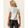 INSPIRE CHIC Women's V Neck Short Sleeve Party Clubwear Shiny Metallic Blouses - 3 of 4