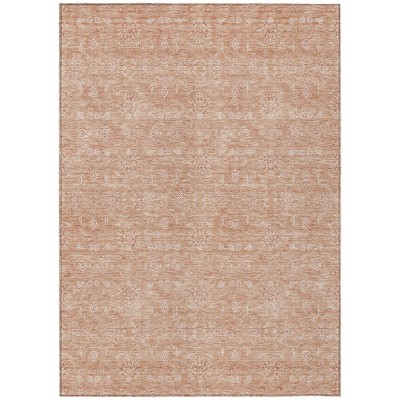 Copper And Beige Floral Washable Indoor Outdoor Area Rug