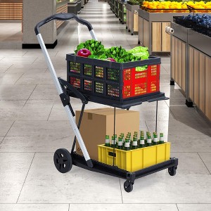 Collapsible Shopping Cart, Foldable Grocery Cart with Wheels and Removable Storage Crate, 2-Tier Portable Utility Cart for Home,Groceries, Supermarket - 1 of 4