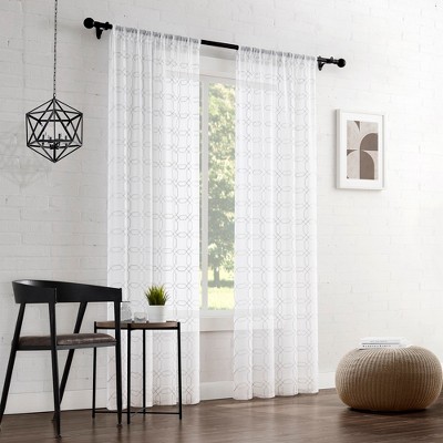 Set of 2 Modern Threads Sheer Geometric Curtain Panel, Oyster