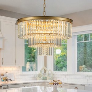 LLHZSY Modern Glam 8-Light 3-Tiers Crystal Chandelier Drum Kitchen Island Pendant - 23 3/5-in-Gold - 1 of 4