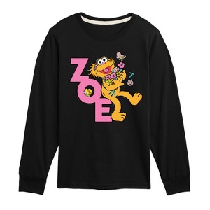Boys' - Sesame Street - Zoe With Flowers -Toddler and Youth Long Sleeve T-Shirt Long Sleeve Graphic T-Shirt - 1 of 3