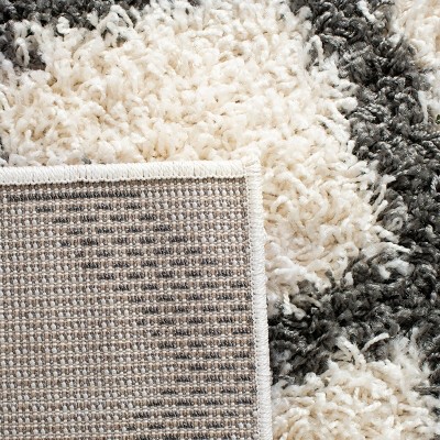 Ivory and Dark Grey High Pile Shag Area Rug