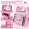Saviland Rolling Nail Salon Backpack - 3-Tier Storage with 40+ Polish Compartments & Tool Layers, Pink Abstract Print Case - 4 of 4