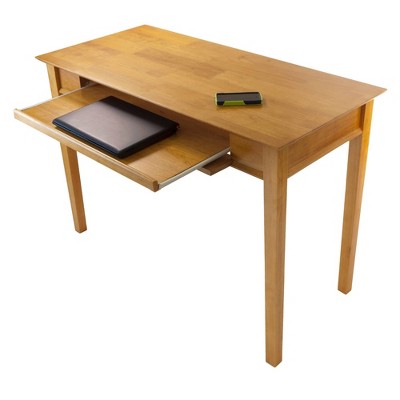 Honey Brown Wood Home Office Desk with Keyboard Tray
