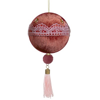 Northlight Maroon and Pink Lace Shatterproof Christmas Ball Ornament 4" (100mm)