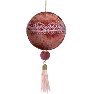 Northlight Maroon and Pink Lace Shatterproof Christmas Ball Ornament 4" (100mm) - 1 of 3