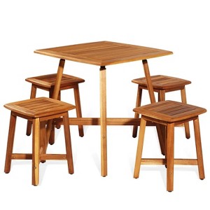 5 Pieces Wood Patio Dining Set with Square Table and 4 Stools - 1 of 4