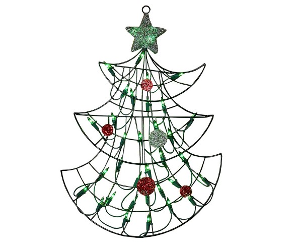 Impact Innovations 19" Lighted Christmas Tree with Silver Tinsel Star Window or Wall Silhouette Decoration