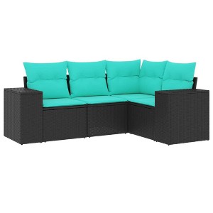 vidaXL Patio Sofa Set Black, Blue - Black and Blue Without Table - 1 of 4