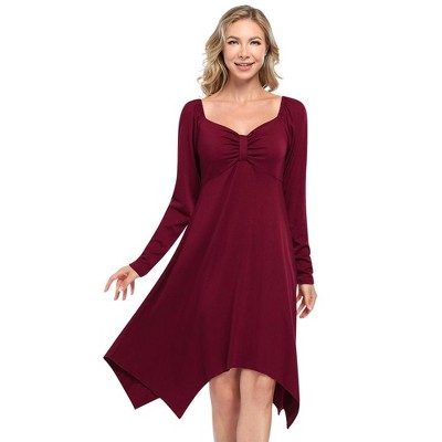 WhizMax Women's Long-Sleeve Solid Color Dress with Irregular Hem