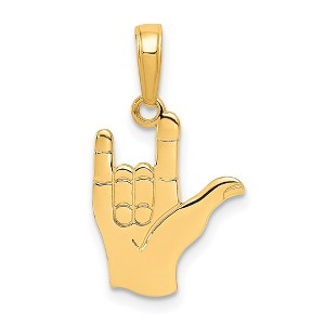 Black Bow Jewelry 14k Yellow Gold I Love You Hand/Sign Language Pendant, 12mm - 1 of 4