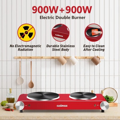 CUSIMAX 1800W Double Hot Plate, Stainless Steel Silver Countertop Burner  Portable Electric Double Burners Electric Cast Iron Hot Plates Cooktop,  Easy