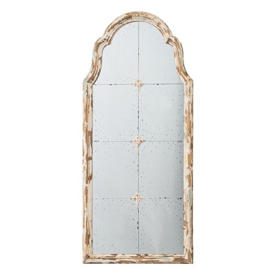 Vynxaria 22 in. Wx48 in. H Cream & Gold Arched Wall Mirror, Decorative Window Design for Living Room, Bathroom, Entryway"